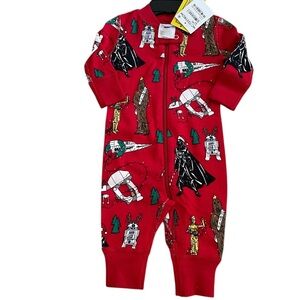Hanna Andersson Star Wars Christmas zip Pajamas Size 0-3mths
